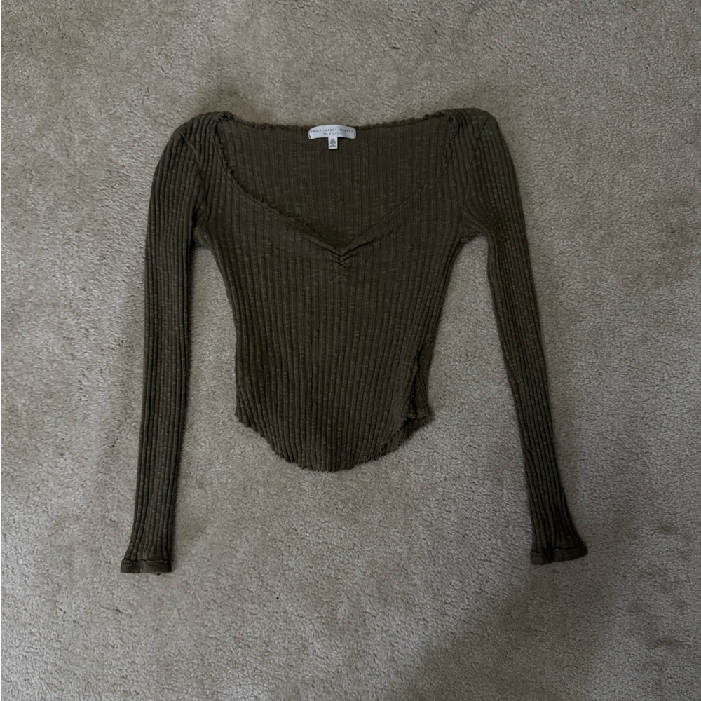 Urban Outfitters Green Ribbed Long Sleeve Bodysuit